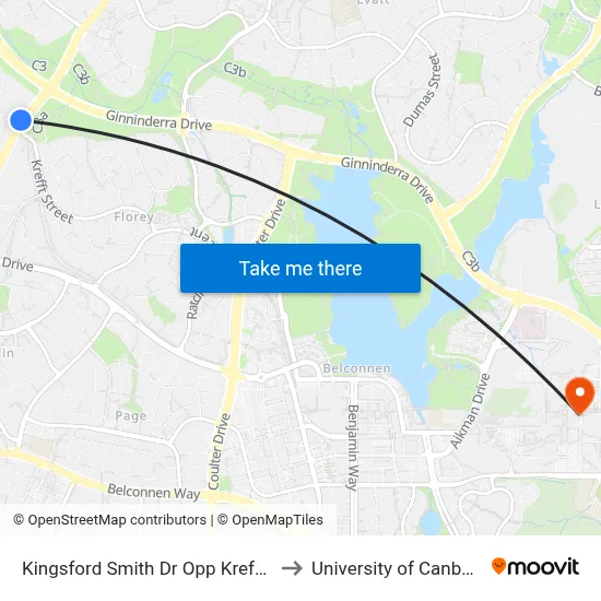 Kingsford Smith Dr Opp Krefft St to University of Canberra map