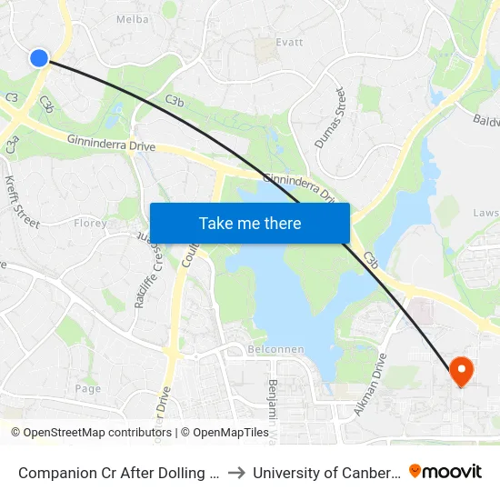 Companion Cr After Dolling Cr to University of Canberra map