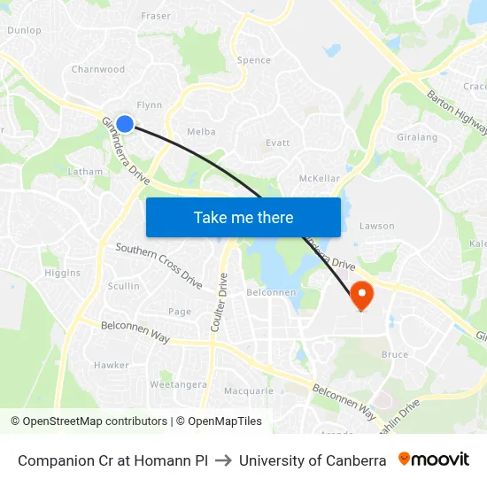 Companion Cr at Homann Pl to University of Canberra map