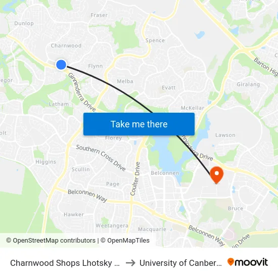 Charnwood Shops Lhotsky St to University of Canberra map