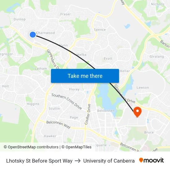 Lhotsky St Before Sport Way to University of Canberra map