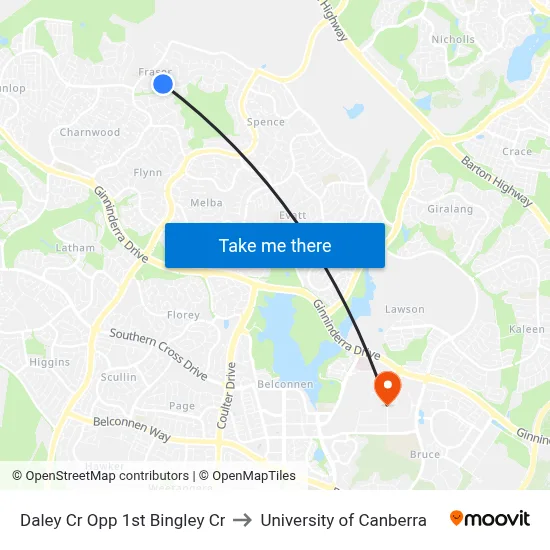 Daley Cr Opp 1st Bingley Cr to University of Canberra map