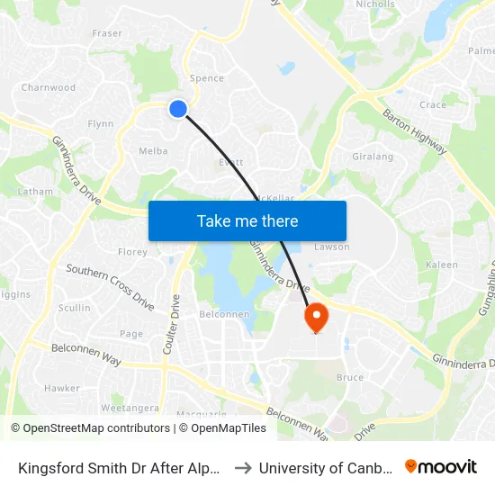 Kingsford Smith Dr After Alpen St to University of Canberra map