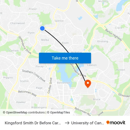 Kingsford Smith Dr Before Carandini St to University of Canberra map