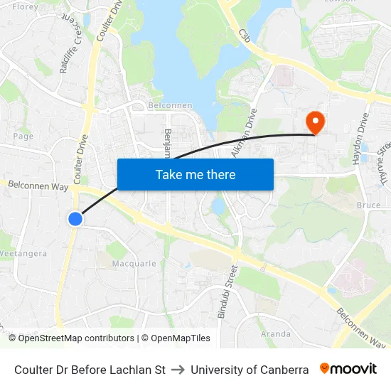 Coulter Dr Before Lachlan St to University of Canberra map