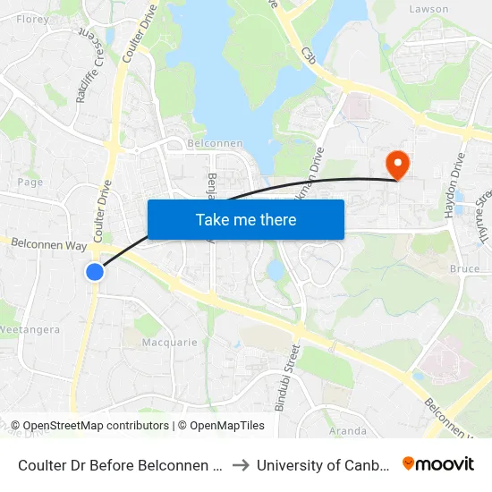 Coulter Dr Before Belconnen Way to University of Canberra map