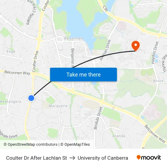 Coulter Dr After Lachlan St to University of Canberra map