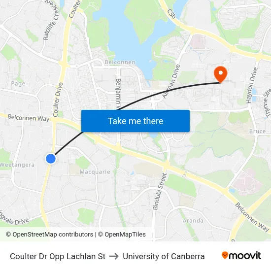 Coulter Dr Opp Lachlan St to University of Canberra map