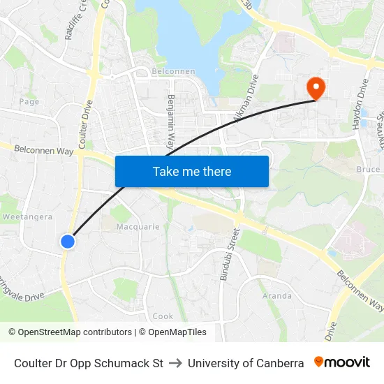Coulter Dr Opp Schumack St to University of Canberra map