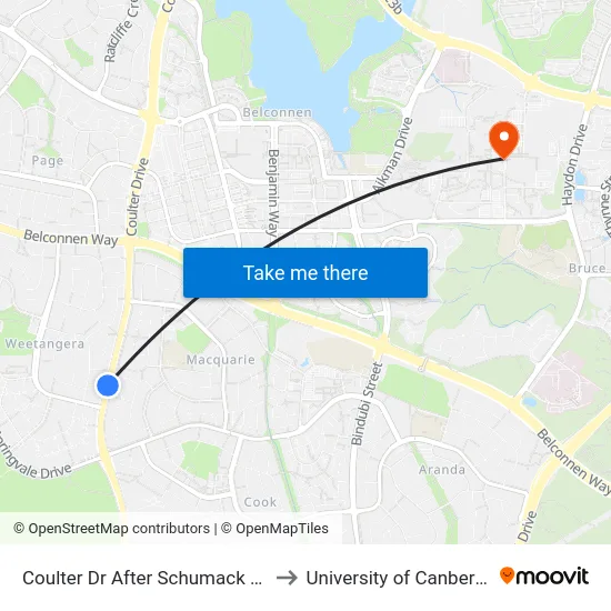 Coulter Dr After Schumack St to University of Canberra map