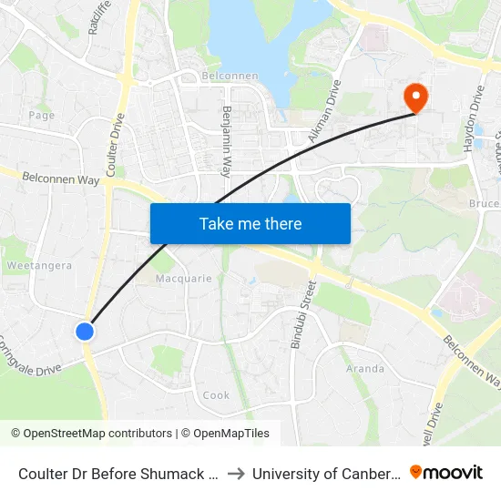 Coulter Dr Before Shumack St to University of Canberra map