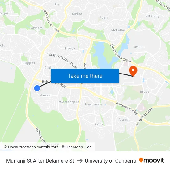 Murranji St After Delamere St to University of Canberra map
