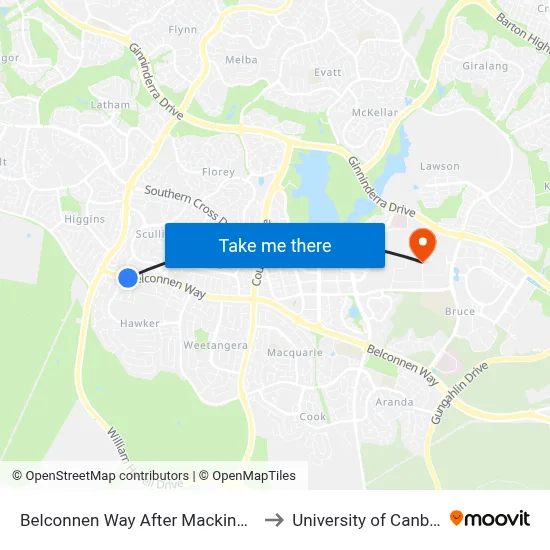 Belconnen Way After Mackinolty St to University of Canberra map
