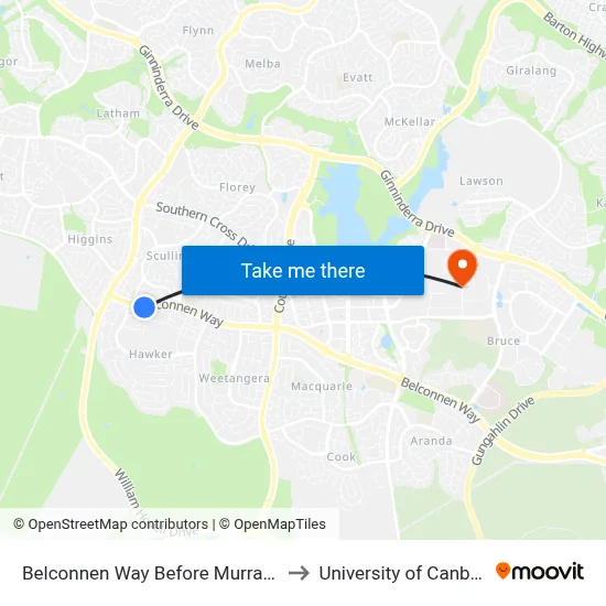 Belconnen Way Before Murranji St to University of Canberra map