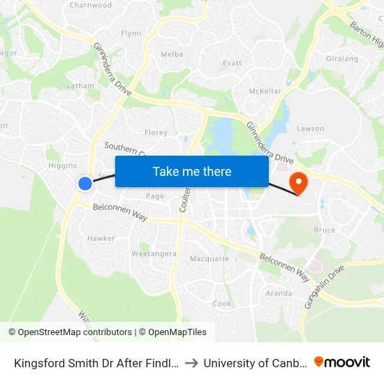 Kingsford Smith Dr After Findlay St to University of Canberra map
