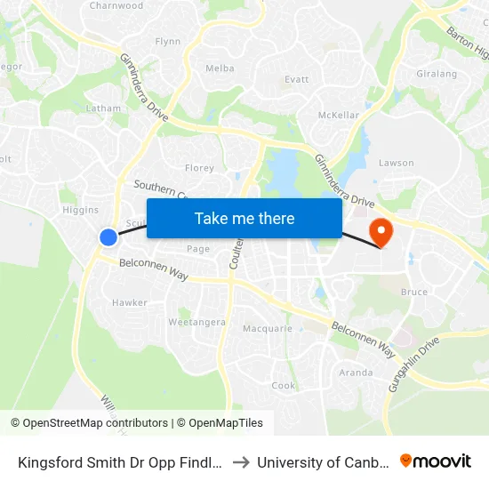 Kingsford Smith Dr Opp Findlay St to University of Canberra map