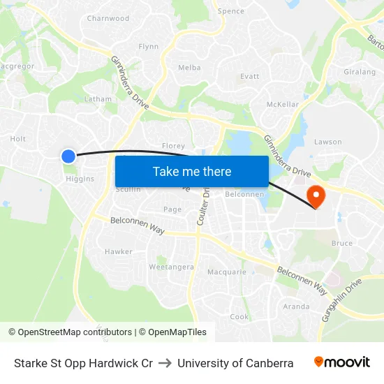 Starke St Opp Hardwick Cr to University of Canberra map