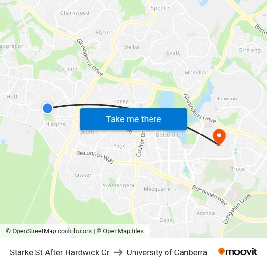 Starke St After Hardwick Cr to University of Canberra map