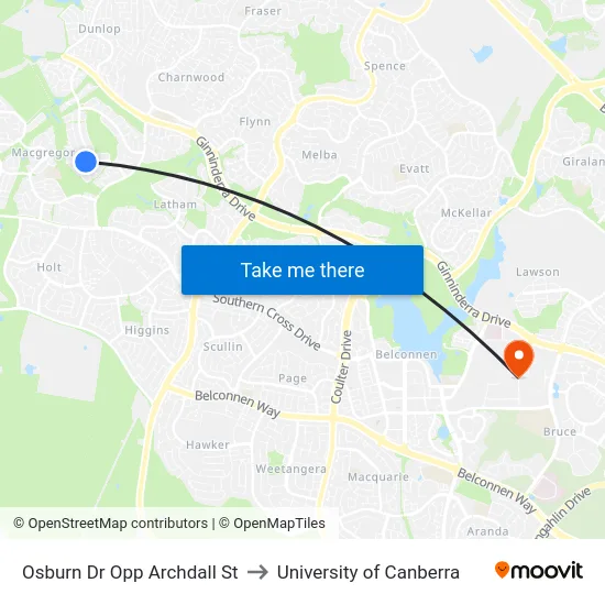 Osburn Dr Opp Archdall St to University of Canberra map