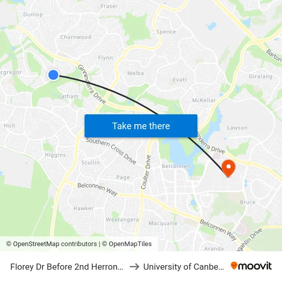 Florey Dr Before 2nd Herron Cr to University of Canberra map