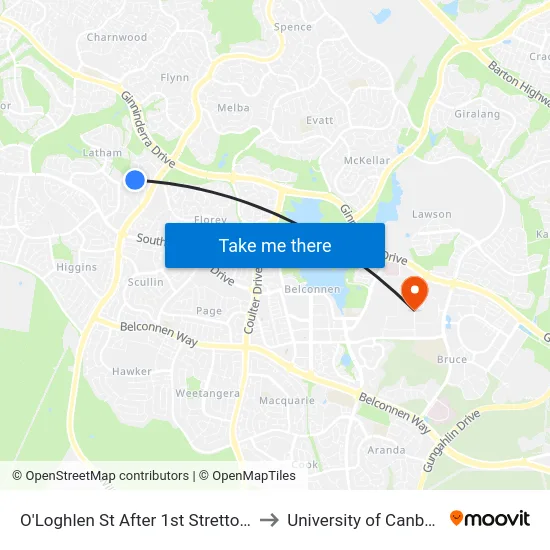 O'Loghlen St After 1st Stretton Cr to University of Canberra map