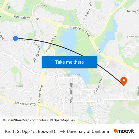 Krefft St Opp 1st Boswell Cr to University of Canberra map