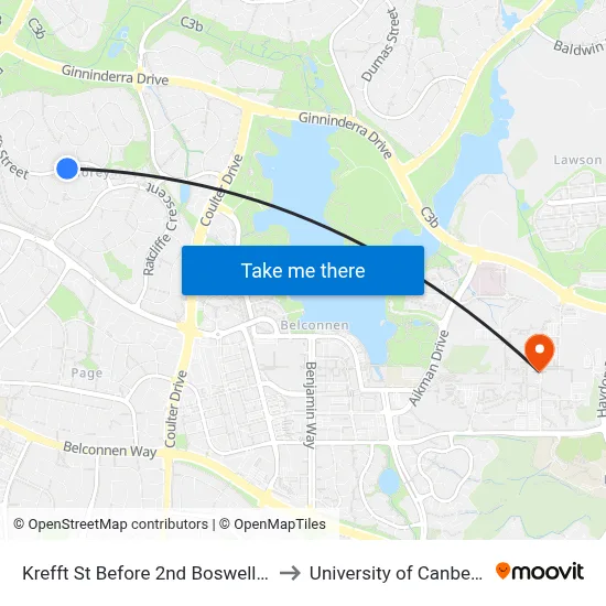 Krefft St Before 2nd Boswell Cr to University of Canberra map