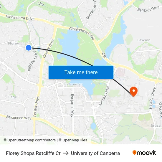 Florey Shops Ratcliffe Cr to University of Canberra map