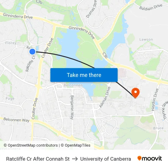 Ratcliffe Cr After Connah St to University of Canberra map