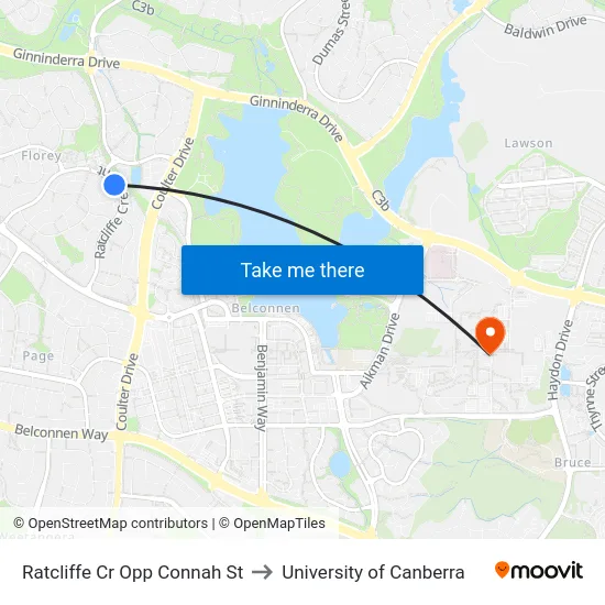 Ratcliffe Cr Opp Connah St to University of Canberra map