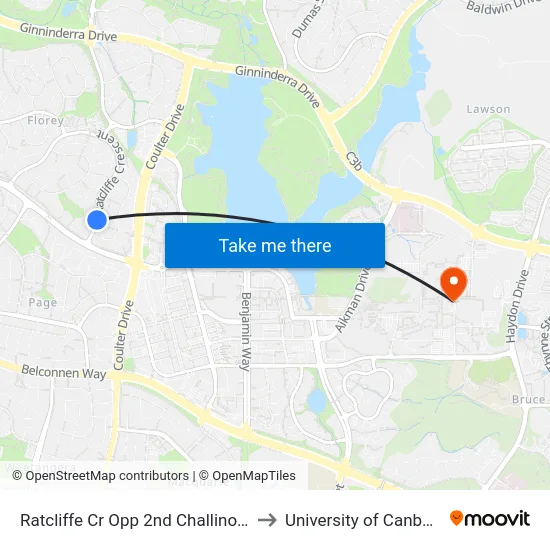 Ratcliffe Cr Opp 2nd Challinor Cr to University of Canberra map