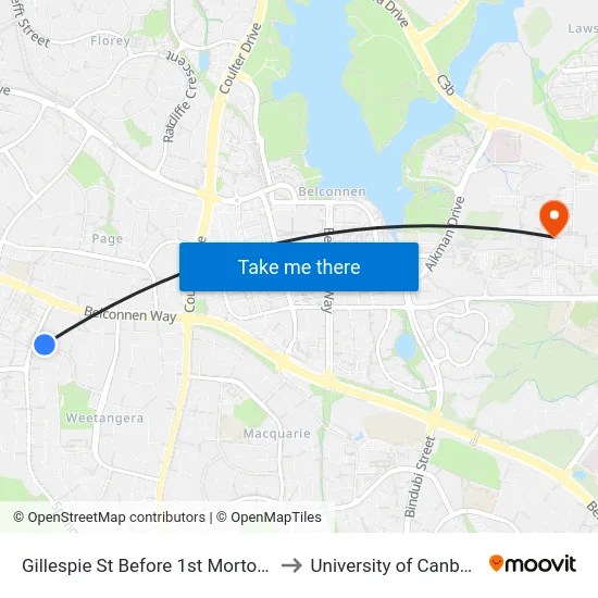 Gillespie St Before 1st Morton St to University of Canberra map