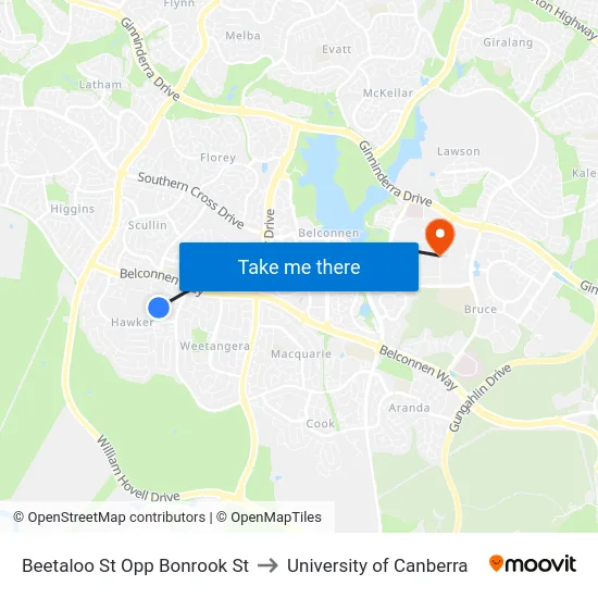 Beetaloo St Opp Bonrook St to University of Canberra map