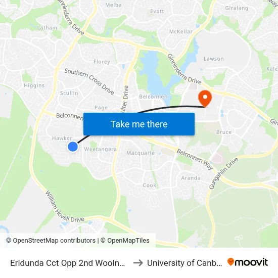 Erldunda Cct Opp 2nd Woolner Cct to University of Canberra map