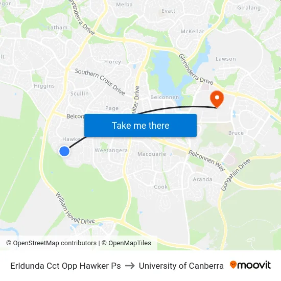 Erldunda Cct Opp Hawker Ps to University of Canberra map