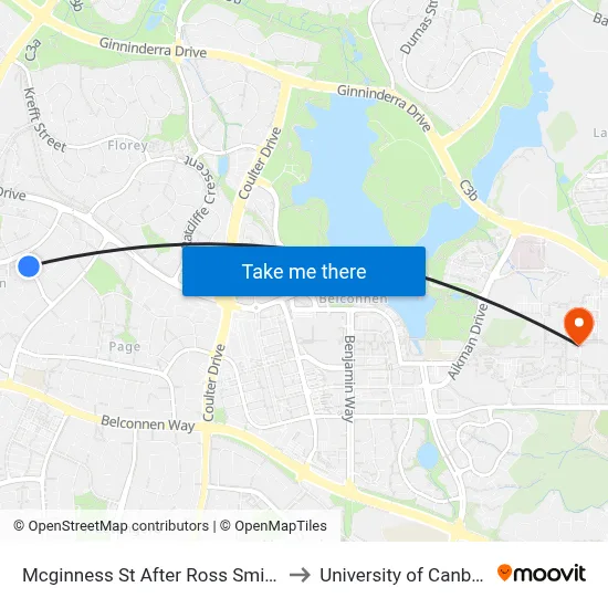 Mcginness St After Ross Smith Cr to University of Canberra map