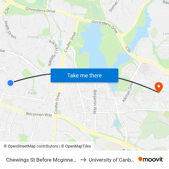 Chewings St Before Mcginness St to University of Canberra map