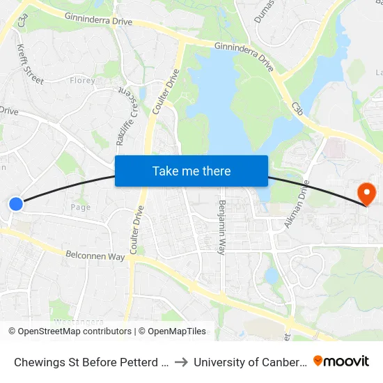 Chewings St Before Petterd St to University of Canberra map