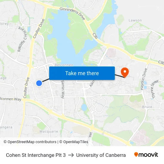 Cohen St Interchange Plt 3 to University of Canberra map