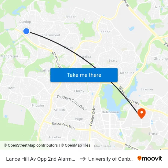 Lance Hill Av Opp 2nd Alarmon Cr to University of Canberra map