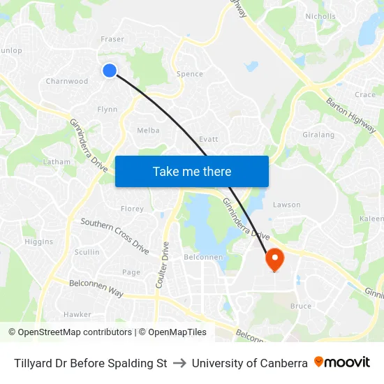 Tillyard Dr Before Spalding St to University of Canberra map