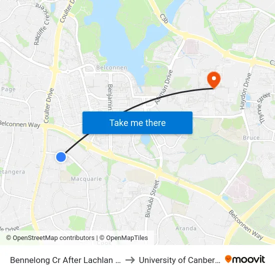 Bennelong Cr After Lachlan St to University of Canberra map