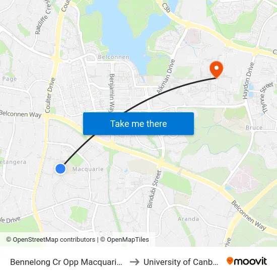 Bennelong Cr Opp Macquarie Ps to University of Canberra map