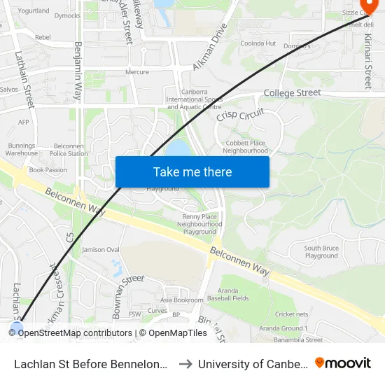 Lachlan St Before Bennelong Cr to University of Canberra map