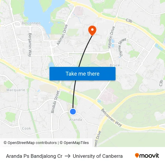 Aranda Ps Bandjalong Cr to University of Canberra map