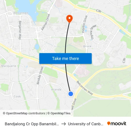 Bandjalong Cr Opp Banambila St to University of Canberra map