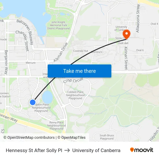 Hennessy St After Solly Pl to University of Canberra map