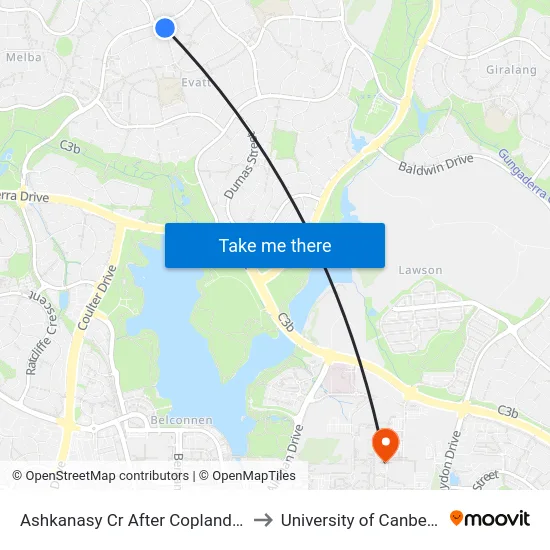 Ashkanasy Cr After Copland Dr to University of Canberra map
