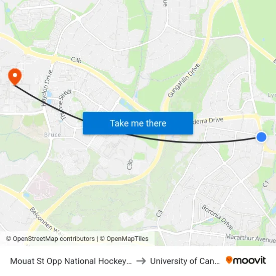 Mouat St Opp National Hockey Centre to University of Canberra map