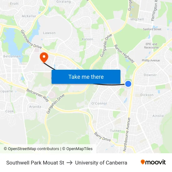 Southwell Park Mouat St to University of Canberra map